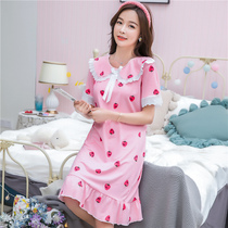 Sleeping Skirt Woman Summer Korean Version Princess Wind Short Sleeve Pure Cotton Big Code Pregnant Woman Cute Lace Goodie Sleeping Suit Home Clothing