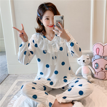 Sleepwear womens autumn summer long sleeves fresh and large size Two suits Korean version pure cotton cute sweet and beautiful spring autumn and winter home clothes