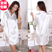 Sleepwear Woman Thin Ice Silk Sleeping Dress Loose Big Code Cardiovert Snowspinning Home Seductive Seductive Woman White Shirt