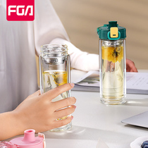 Rich light double glazed glass cup heat-resistant and explosion-proof high temperature resistant water glass with lid tea cup portable play lid straight drinking cup