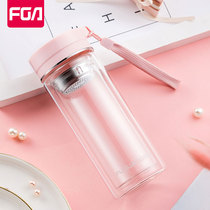 Fuguang glass cup double layer transparent male and female portable student hot water resistant cup with lid filter bubble tea cup customization