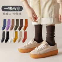 Socks womens stockings cotton spring and autumn ins tide Joker Japanese ladies pile socks autumn solid color autumn winter socks