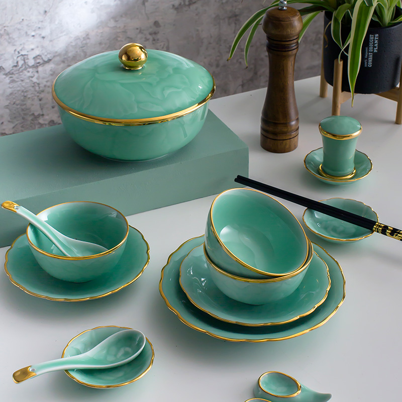 The dishes suit household of Chinese style up phnom penh high - grade dishes combination of jingdezhen ceramic celadon tableware suit wintersweet