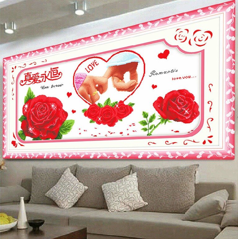【宗壹丰家居专营店】蒙娜丽莎十字绣玫瑰花精准印花十字绣真爱永恒