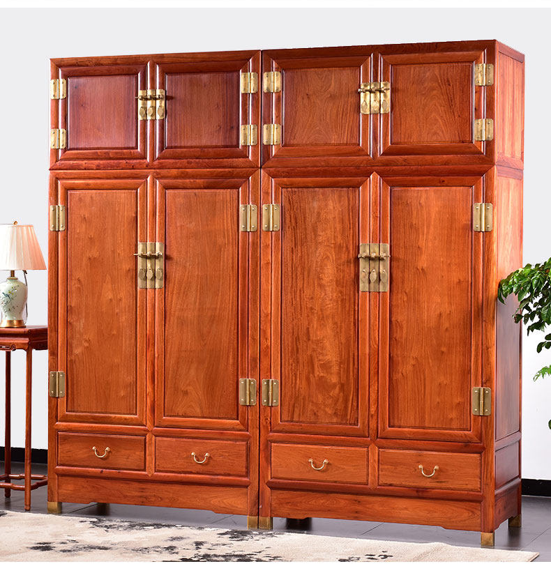 红木家具衣柜卧室缅甸花梨木大衣柜中式四门衣橱实木收纳柜大衣柜