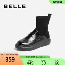 Thyme New Mall same Inn Wind Bull Leather Woman Lefoo Thick Bottom Lean Socks Boots 3ZT60CZ0