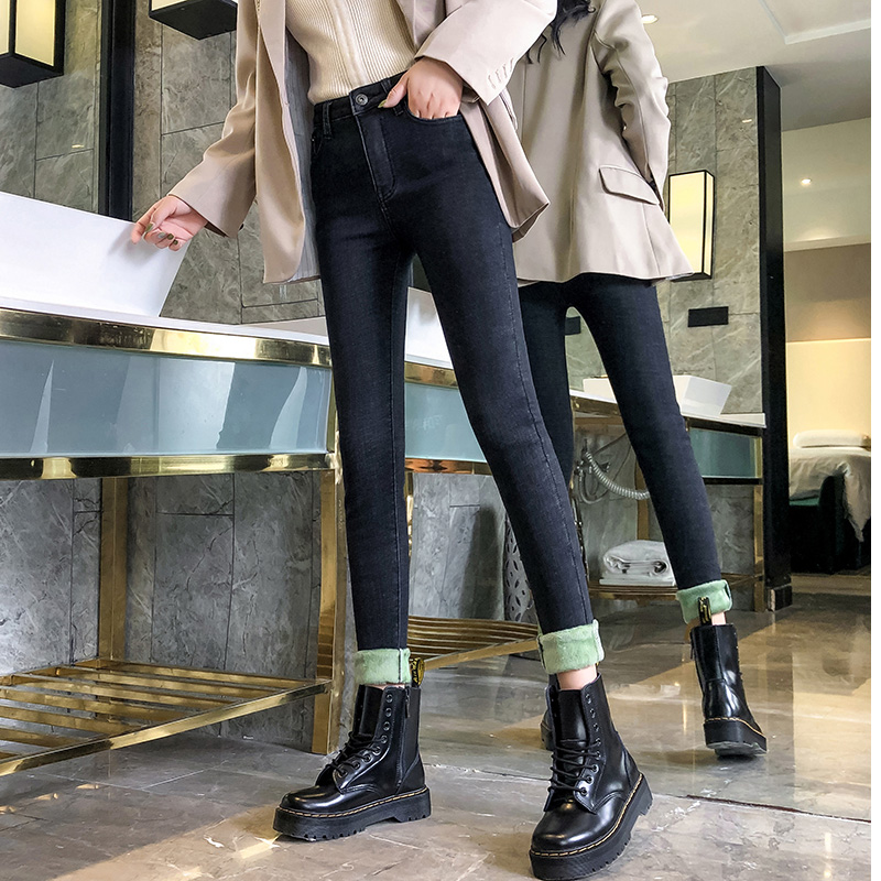 加绒加厚2019新款修身弹力小脚牛仔裤外穿打底裤女秋冬高腰显瘦
