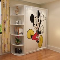 Childrens wardrobe minimalist plate childrens Mickey cartoon sliding sliding door boys and girls wardrobe can be customized