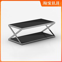 Simple modern double black tempered glass coffee table stainless steel office small 1 2 m hui ke zhuo furniture