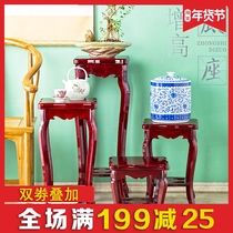 Flower pot wooden base bracket solid wood head flower stand stone fish tank Buddha statue crafts flower bracket vase wooden seat Square