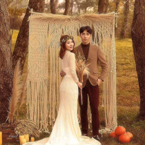 Travel photography background exterior decoration tapestry photo studio photo props Nordic handmade cotton rope tassel woven curtain