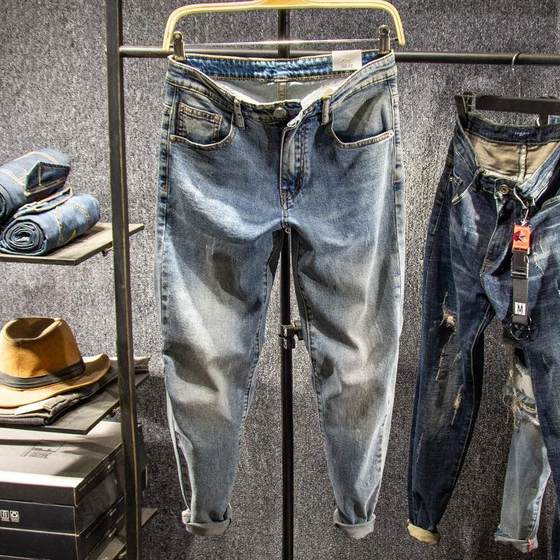Sanu Kobam Summer Light blue 9 -point jeans Men's trend versatile, small feet, handsome men's tight pants Sanu Kobam Summer Light blue 9 -point jeans Men's trend versatile, small feet, handsome men's tight pants