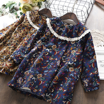 Girls plus velvet dress autumn and winter clothing 2021 Korean version of childrens foreign style art cotton and linen flower thickened A- line dress
