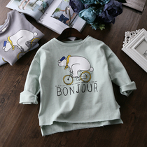 Childrens clothing 2021 boys cotton loose long sleeve T-shirt girl cartoon spring and autumn base shirt medium big boy coat