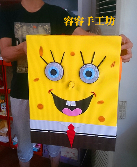 彩色瓦楞纸手工制作diy儿童环保纸箱服纸服装纸衣服海绵宝宝成品
