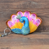Handcrafted Ethnic Wind Creativity Small Wallet Coin Bag Cute Genuine Leather Zero Wallet Teenage Mini Packet Carpaca Peacock
