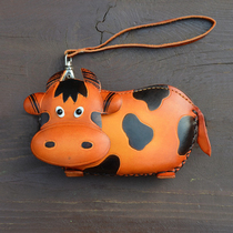Cute Korean Cartoon Coin Bag Female Cow Leather Animal Zodiac Genuine Leather Zero Wallet Retro Handmade Mini Wallet
