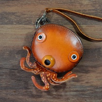 Handmade Genuine Leather Zero Wallet Cartoon Coin Bag Creative Cow Leather Small Wallet Octopus Small Bag Key Bag Pendant