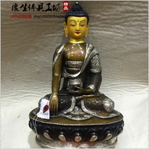 Edge life Buddha boutique Nepal imports 10 inch pure copper and silver sculpted flowers Sakyamuni Buddha statue