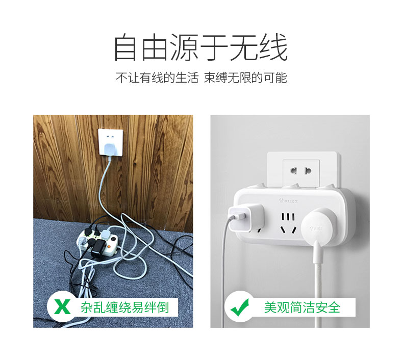 公牛插座转换器一转二三多用转换插头多孔面板无线插板不带线插排商品详情图
