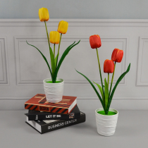 Simulation of 3 - head tulip pot silk flower office environment decoration window display cabinet with balcony porch blossom