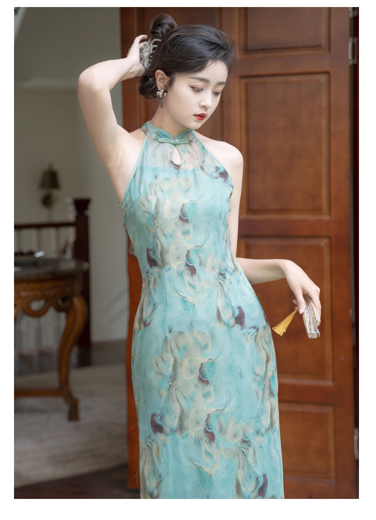 6346#实拍现货 青梅煮酒 复古修身性感削肩旗袍连衣裙 控价 40 - 17网