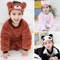 Childrens home clothes flannel baby pajamas autumn and winter girls boys thick warm set 2021 New