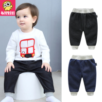 Childrens jeans infant spring dress sports pants girls boys elastic denim warm fleece pants wear outside