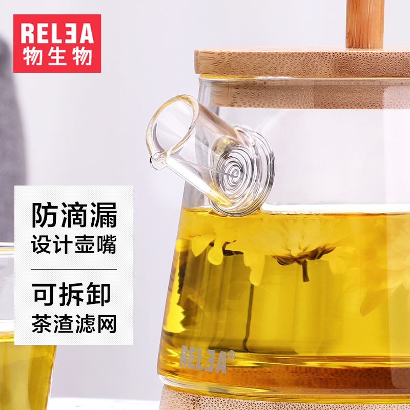 物生物竹艺居士壶 耐热玻璃茶壶套装 创意茶具带盖过滤水壶花茶壶产品展示图4