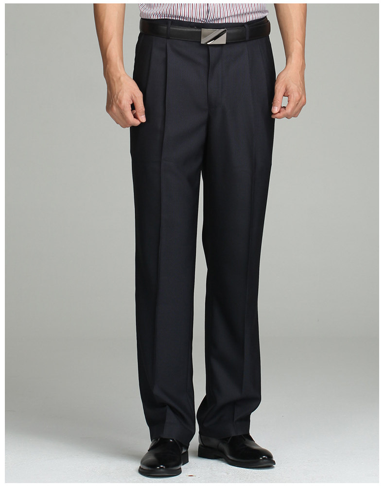 金纺双褶男士西裤夏季薄款商务休闲西装裤 免烫宽松裤深蓝暗纹