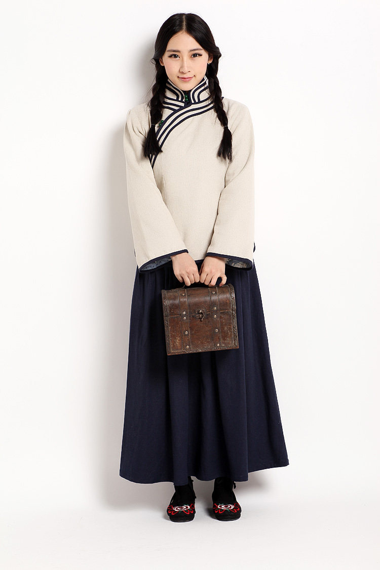 中式女装冬装外套汉服立领长袖棉麻上衣民国风盘扣棉服棉袄茶人服