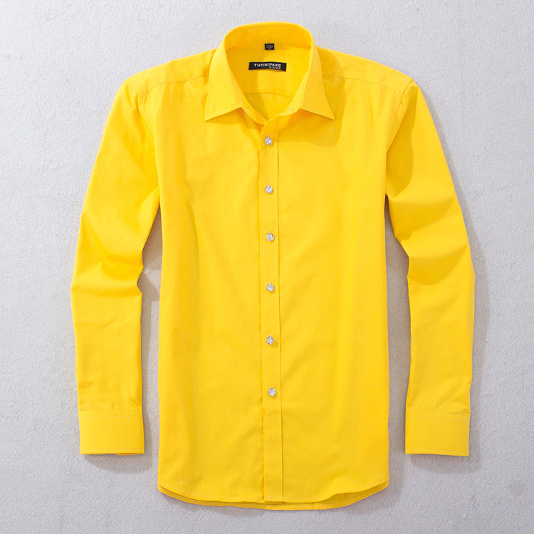 春夏装男装新款长袖修身衬衣黄色薄款舞台服装钻扣男士衬衫潮流