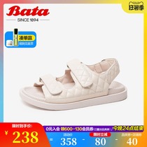 Bata thick-soled sandals women in tide summer mall new real sheepskin casual flat beach shoes ZZK01BL0