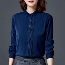 Blue professional shirt womens long-sleeved 2021 spring style design niche striped chiffon shirt velvet top