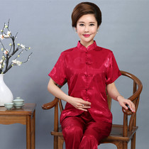 Grandmas short-sleeved Tang suit middle-aged and elderly mothers birthday celebration 60-70-80 year old mans summer dress