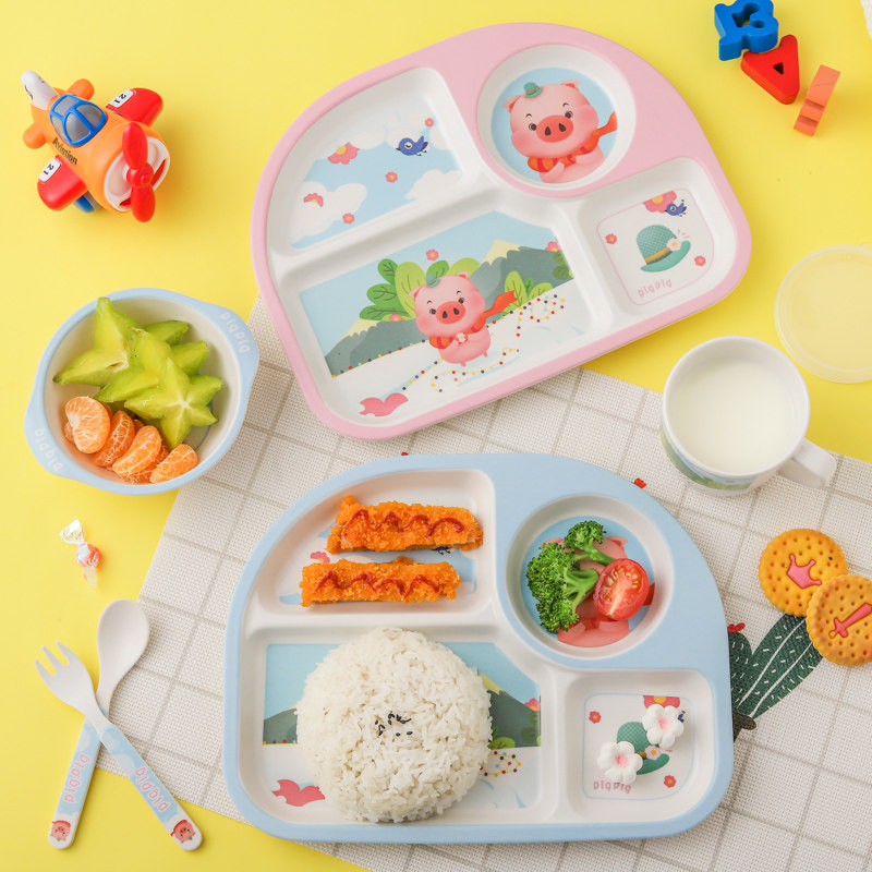 卡贝比儿童餐盘 分隔盘可爱幼儿园餐具套装宝宝卡通猪猪侠杯碗勺