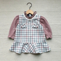 Clear cabin spot {Peach pie} South Korean childrens clothing 2021 winter small fragrant wind womens college checkered dress 332