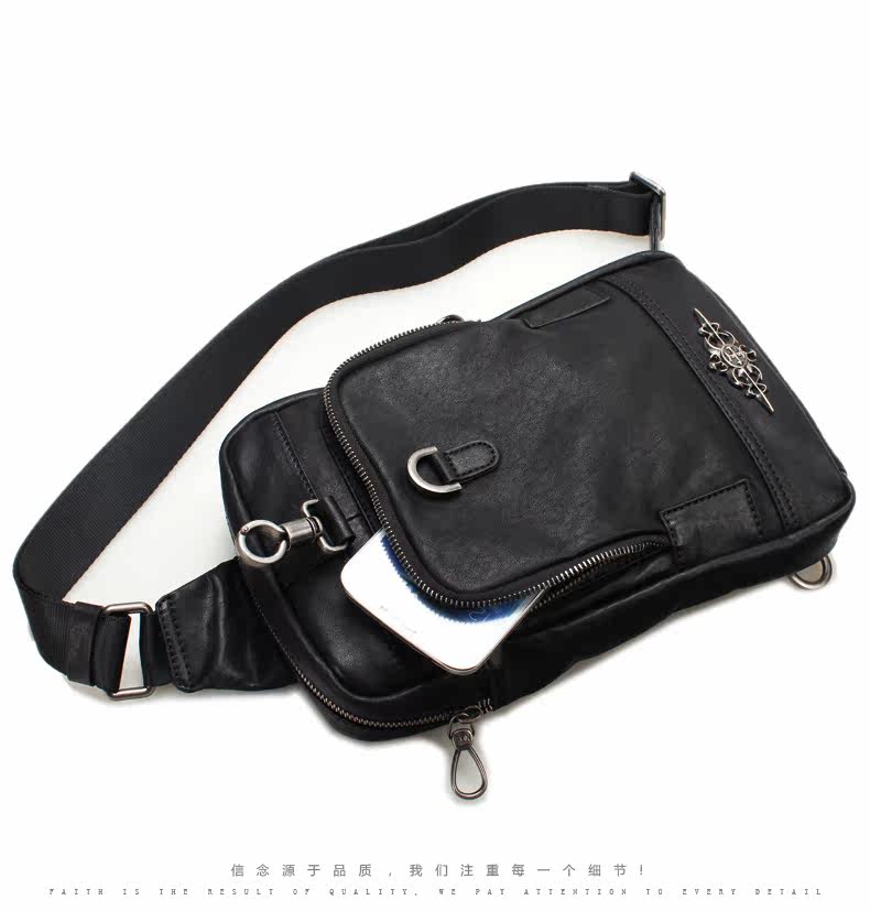 尼BKN潮牌 牛皮胸包男真皮胸包男士大容量胸