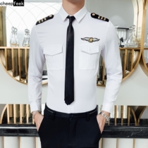 White clothes male pilot railway nightclub work empty uniform white shirt Korean tide professional slim shirt
