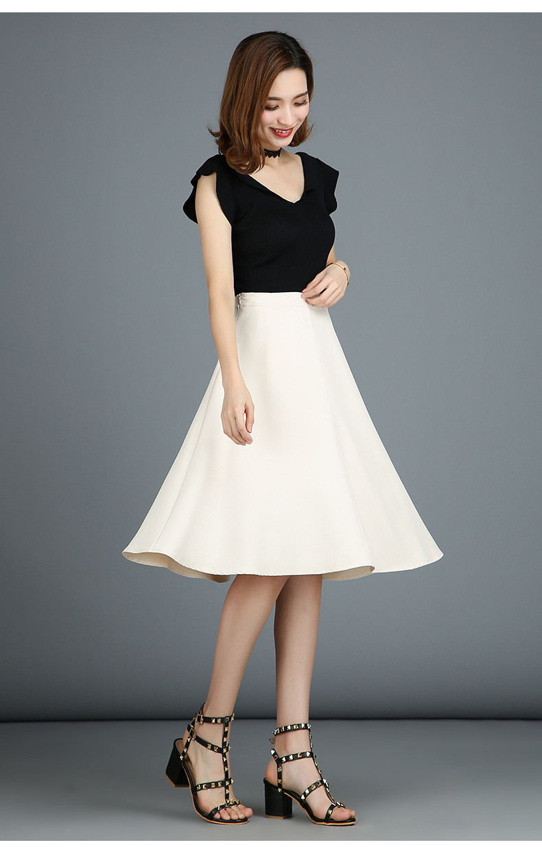 实拍 春夏新品女装高腰百搭时尚a型半身裙过膝中长款a字伞裙女