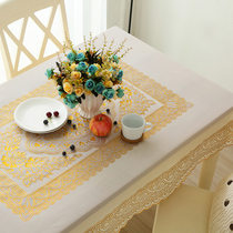 Waterproof and oil-proof high temperature resistant tablecloth tablecloth Coffee table cloth Living room dining room Golden pvc leave-in rectangle European style