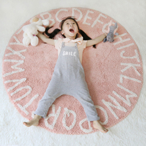 Ground Mat Letter Pure Cotton Round Ground Mat Children Room Rug Game Tent Crawl Cushion Plush Super Soft Cushion Reading Corner