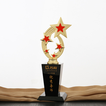 Creative metal five-pointed star black column crystal trophy brand custom made company staff Annual Sports Competition Awards