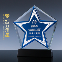 Crystal Trophy medals creative custom new blue five-pointed star medal Company Annual Sports Competition Awards