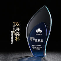 Crystal Trophy Medals Creative New Blue Trophy Customized New Medals Company Employees Annual Meeting Awards