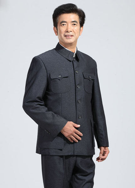中老年中山装套装 春秋装毛料老式中山服 正装宽松休闲外套送爸爸