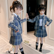 Korean girls' suit suit skirt 2022 spring and autumn new net popcorn children fashionable jk three-piece set tide