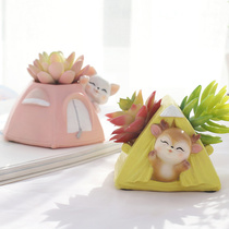 Cartoon Animal Multi Meat Small Flower Pot Creativity Cute Plum Blossom Deer Garden Microscape Potted Plant Pendulum decoration small furnishing