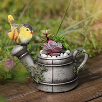 European style retro mini bird shower multi-meat flowerpot creative porch living room table personality crafts small ornaments