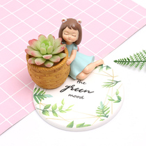 Creative Nordic green plant fleshy flowerpot cartoon absorbent Basin base personality micro landscape decoration base decoration